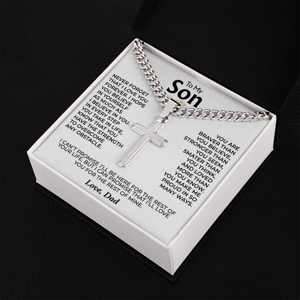To My Son - Love Dad - Artisan Cross on Cuban Link Chain - Gift Set