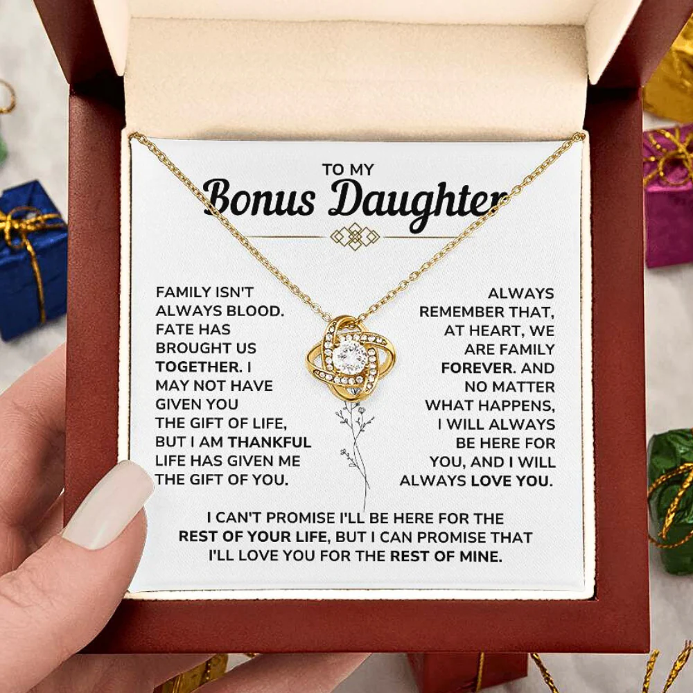 Always Family Forever - To My Bonus Daughter - Love Knot Necklace Gift Set