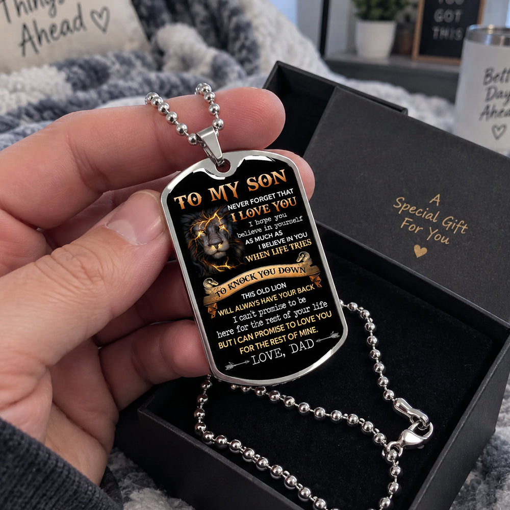 To My Son This Old Lion - Dog Tag Necklace Gift - Birthday Gift For Son