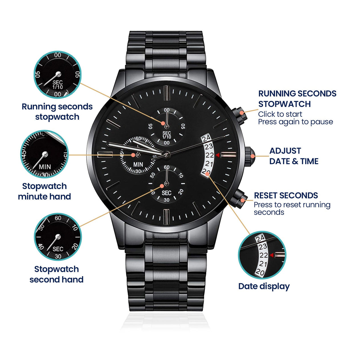 Son Remember To Be Awesome, Black Chronograph Watch, Gift for Son from Parents