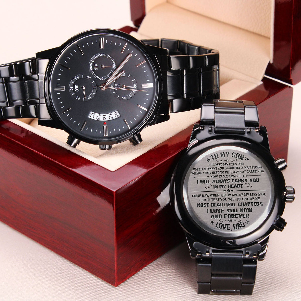 To My Son - Most Beautiful Chapter - Engraved Stainless Steel Watch Gift From Dad