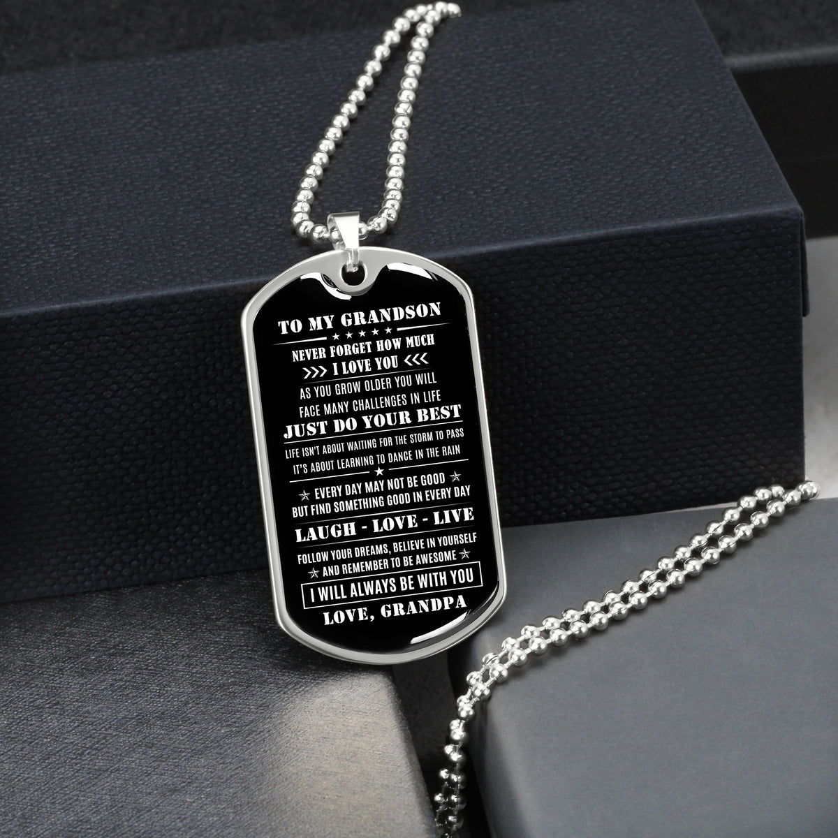 To My Grandson, Follow Your Dreams, DogTag Necklace Gift