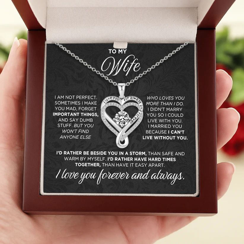 To My Wife Heart Pendant Necklace - Love Message Jewelry - Romantic Gift For Wife