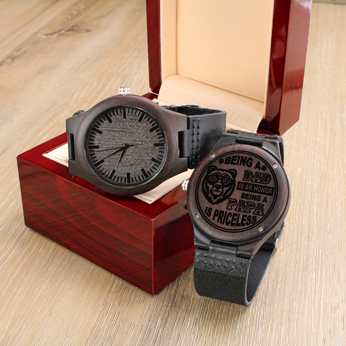 Papabear Being A Papa Is Priceless | Engraved Wooden Watch