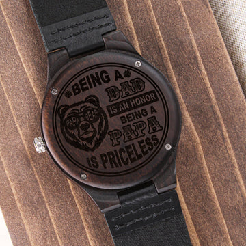 Papabear Being A Papa Is Priceless | Engraved Wooden Watch
