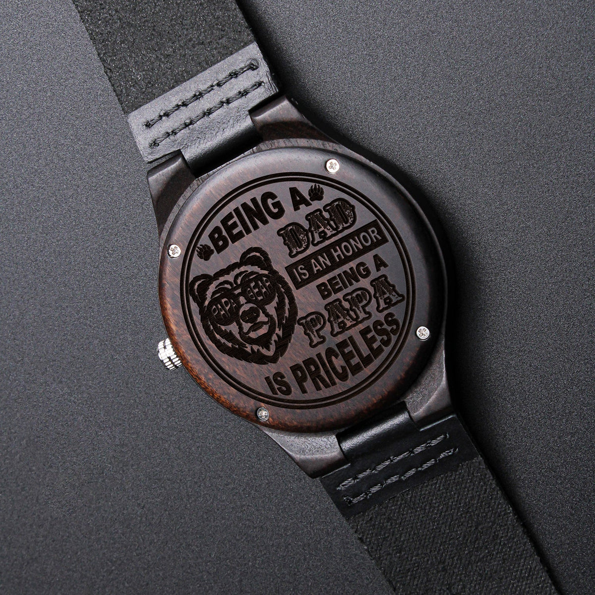 Papabear Being A Papa Is Priceless | Engraved Wooden Watch