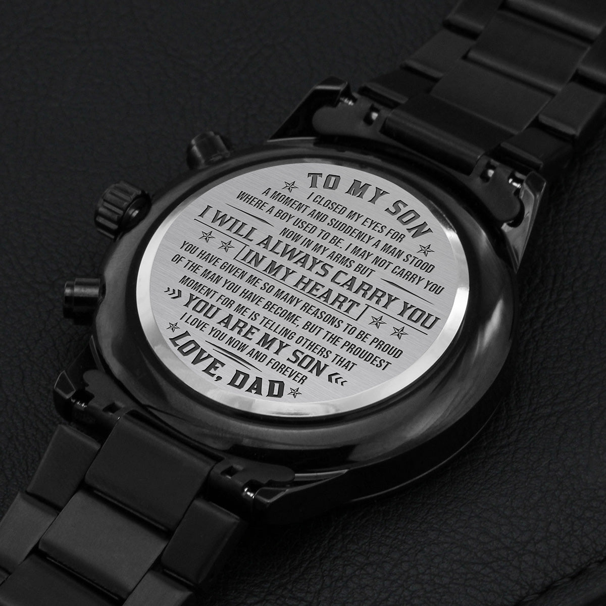 Son I Will Always Carry You, Engraved Black Chronograph Watch, Christmas Gift for Son