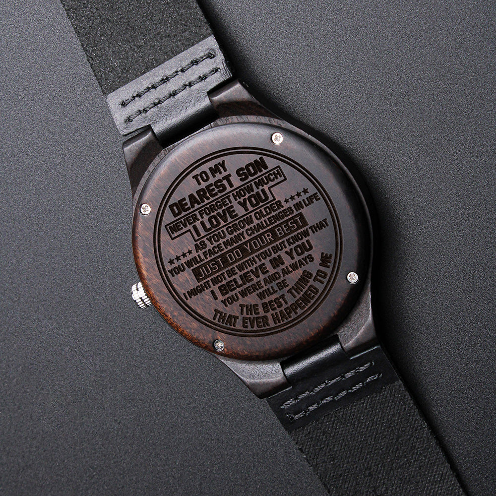 Dearest Son Challenges In Life, Engraved Wooden Watch, Christmas Gift for Son