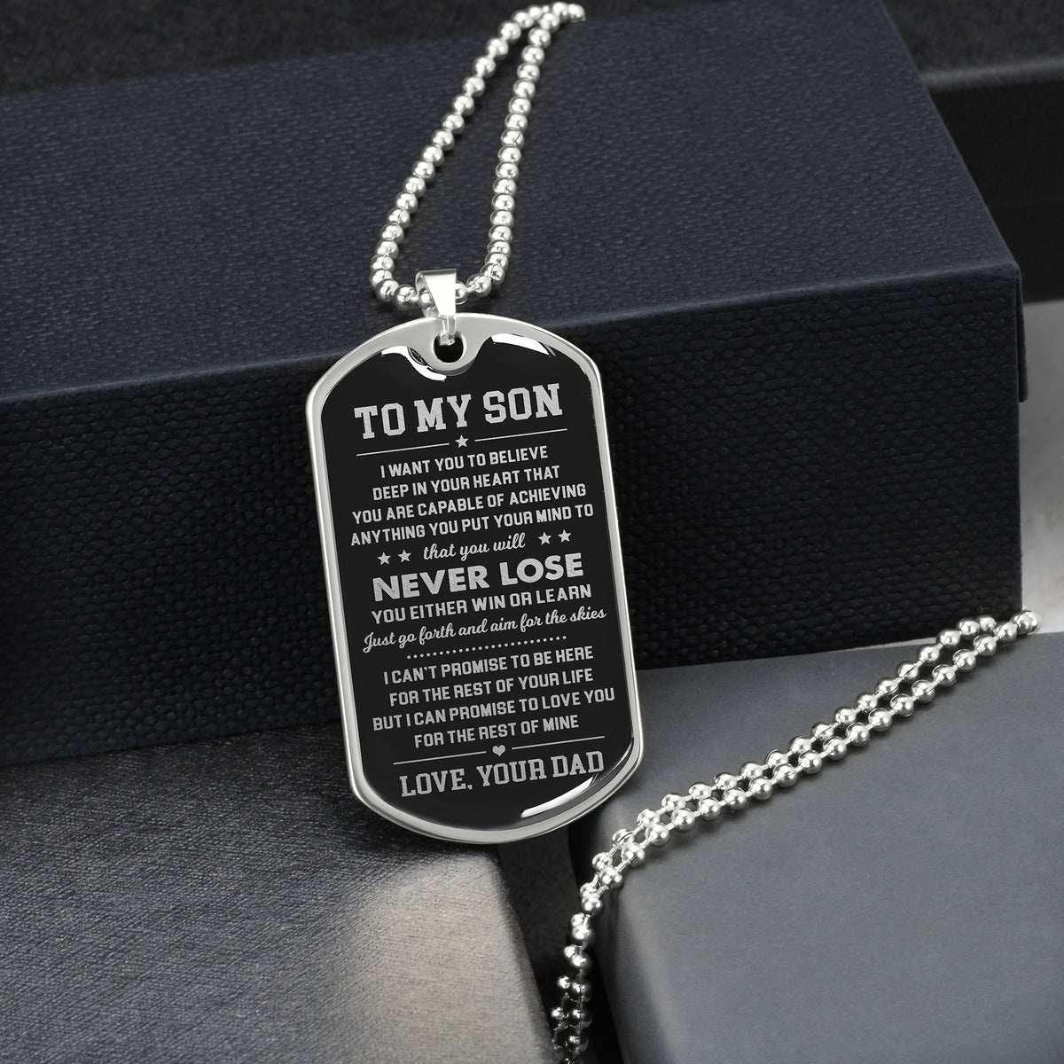 To My Son | Never Lose | Dog Tag Necklace | Gift for Son from Dad