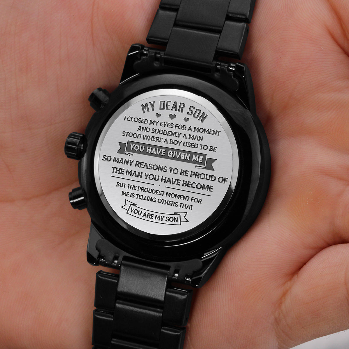 Son Proudest Moment, Mens Engraved Design Watch, Gift For Son From Parents, Christmas Gift Idea For Him