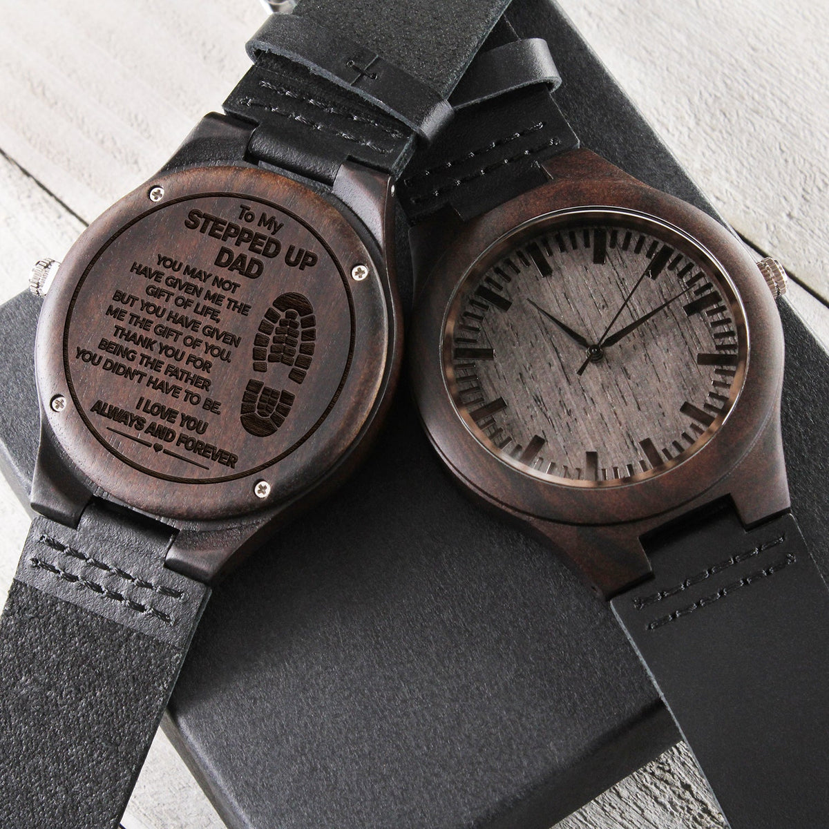 To My Stepped Up Dad | Gift Of Life | Engraved Wooden Watch