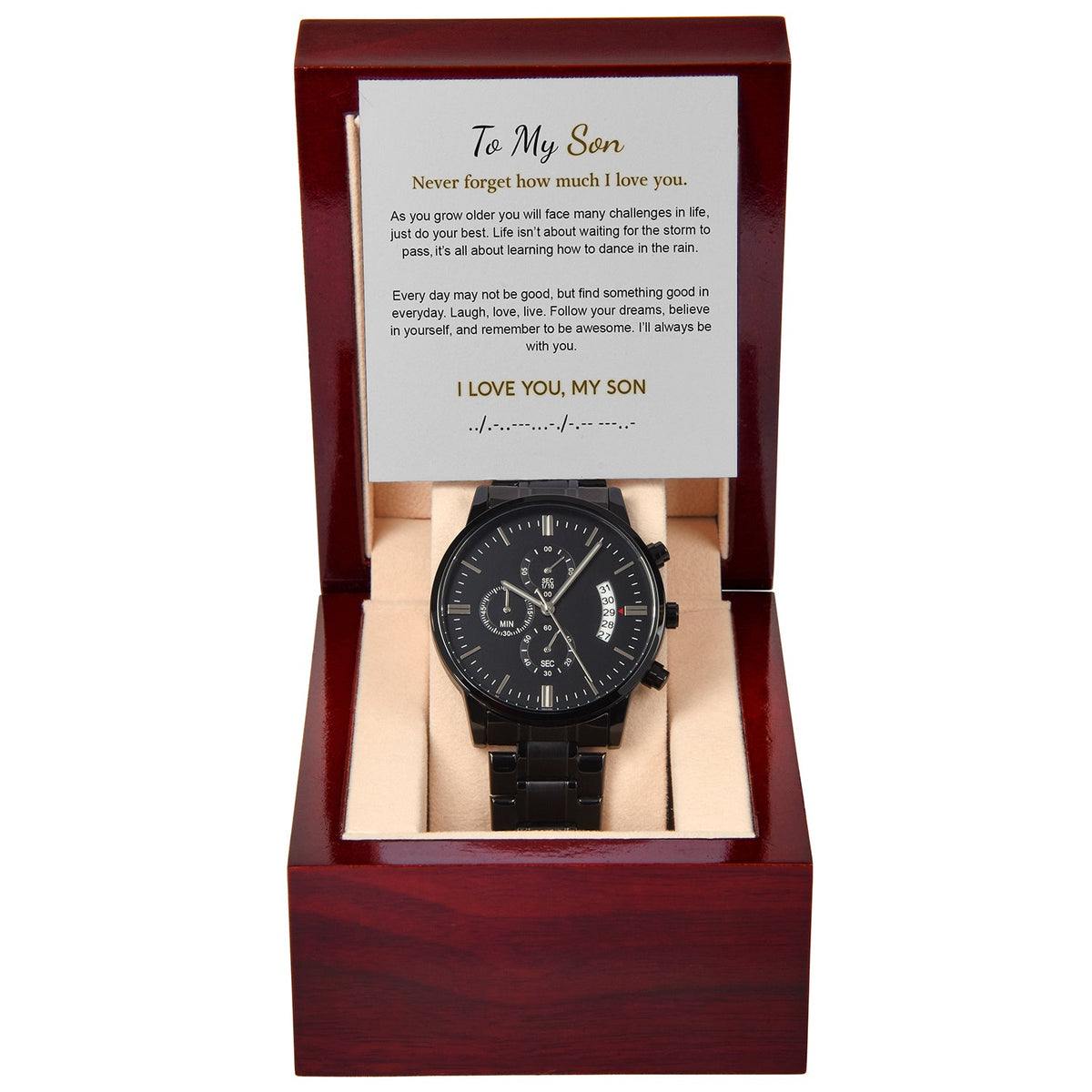 Son Remember To Be Awesome, Black Chronograph Watch, Gift for Son from Parents