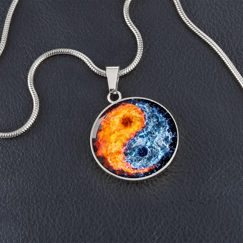 Yin Yang Fire Water | Circle Pendant Necklace