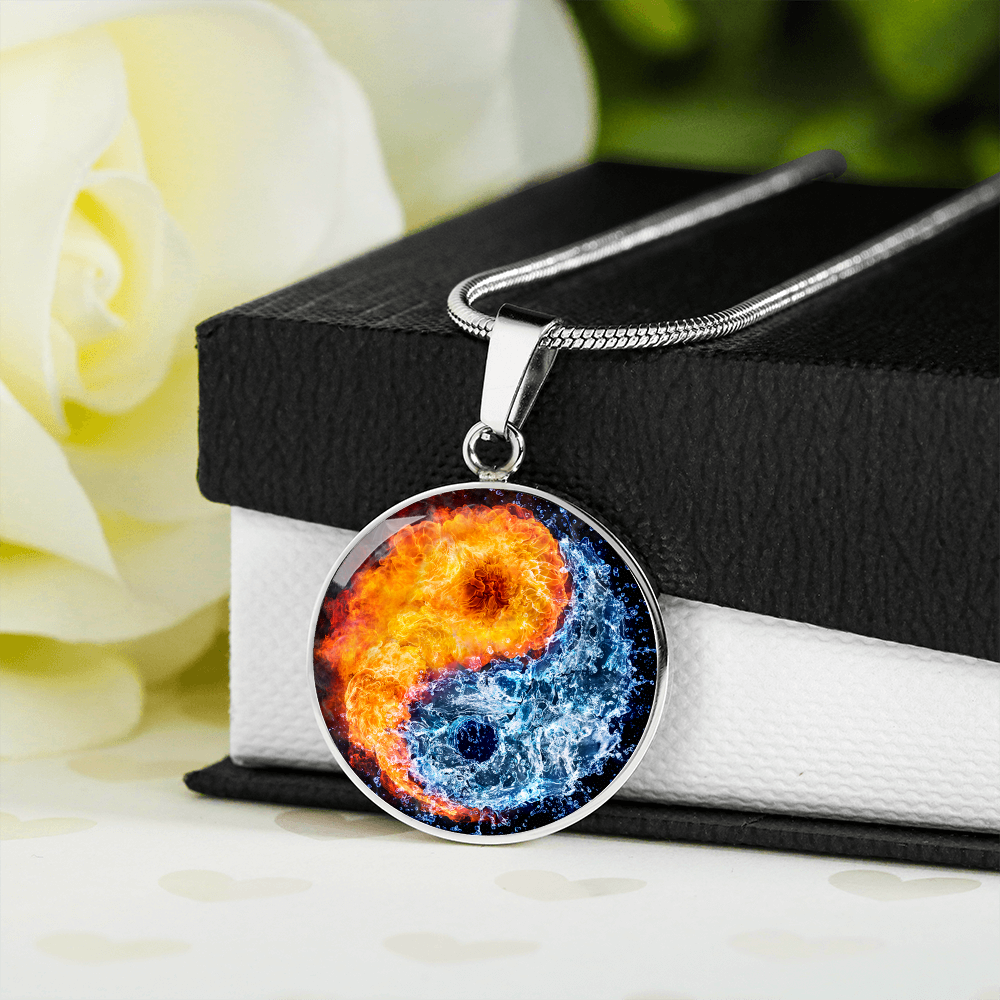 Yin Yang Fire Water | Circle Pendant Necklace