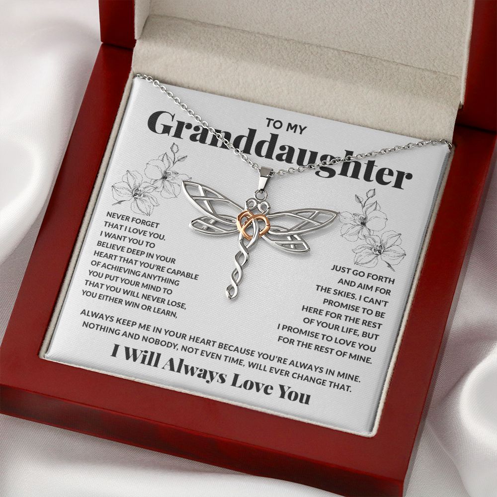 Granddaughter Always In Mine, Gift for Granddaughter from Grandparents, Dragonfly Necklace