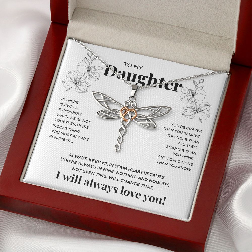Daughter Always In Mine, Dragonfly Necklace, Christmas Gift for Daughter from Dad