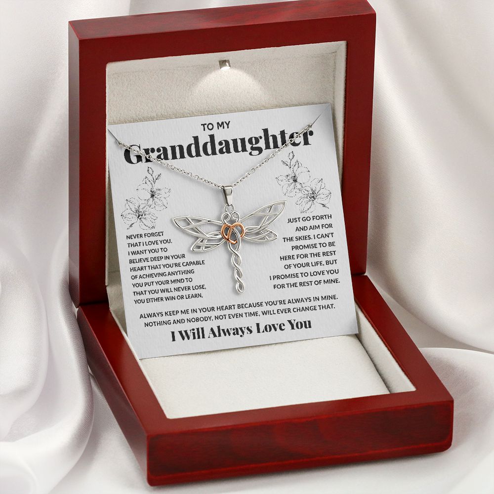 Granddaughter Always In Mine, Gift for Granddaughter from Grandparents, Dragonfly Necklace