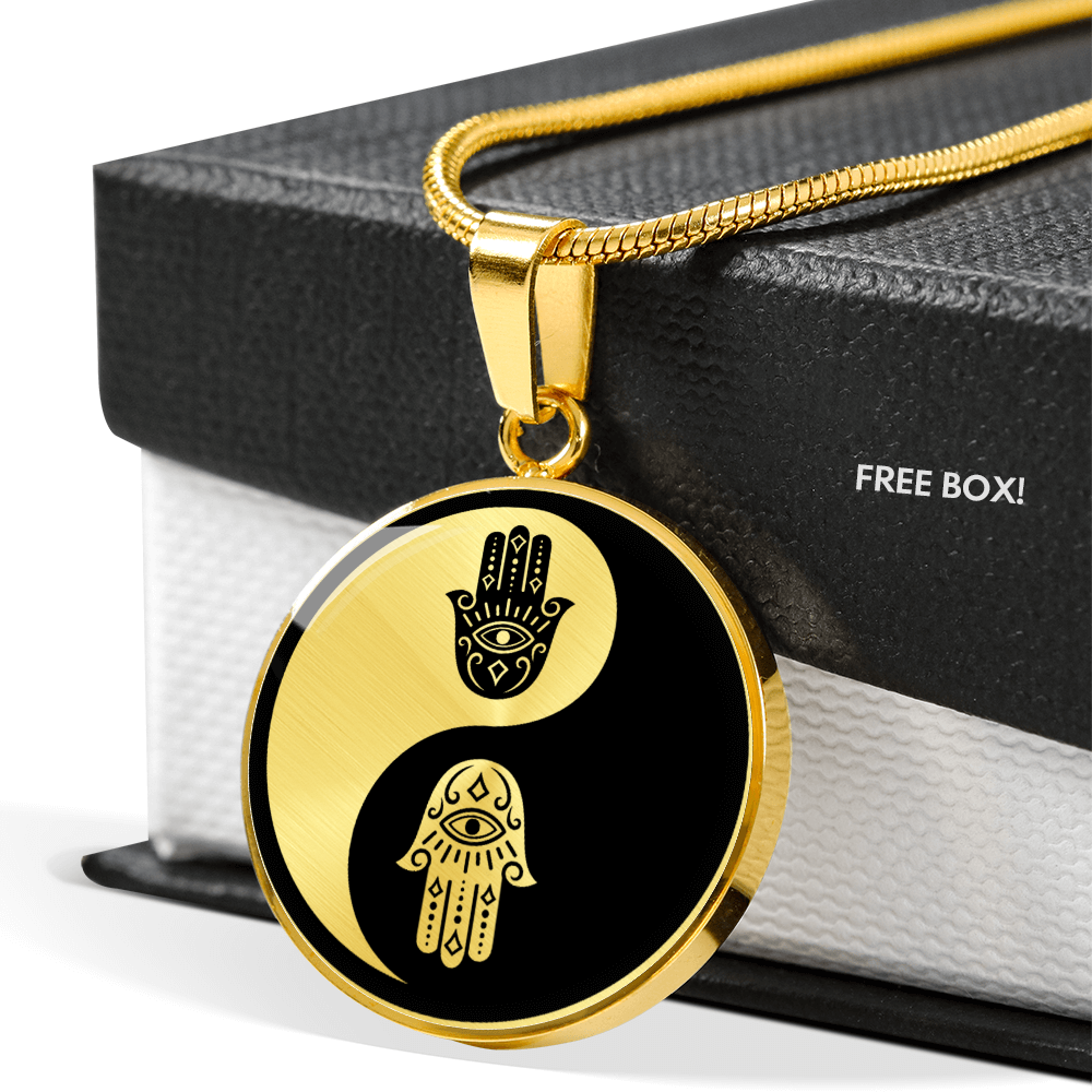 Yin Yang Hamsa Hand | Circle Pendant Necklace