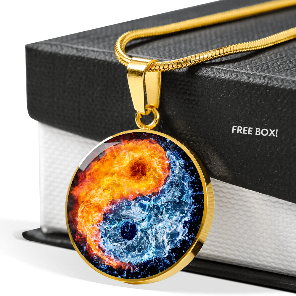 Yin Yang Fire Water | Circle Pendant Necklace