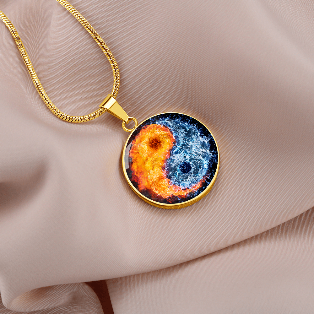 Yin Yang Fire Water | Circle Pendant Necklace