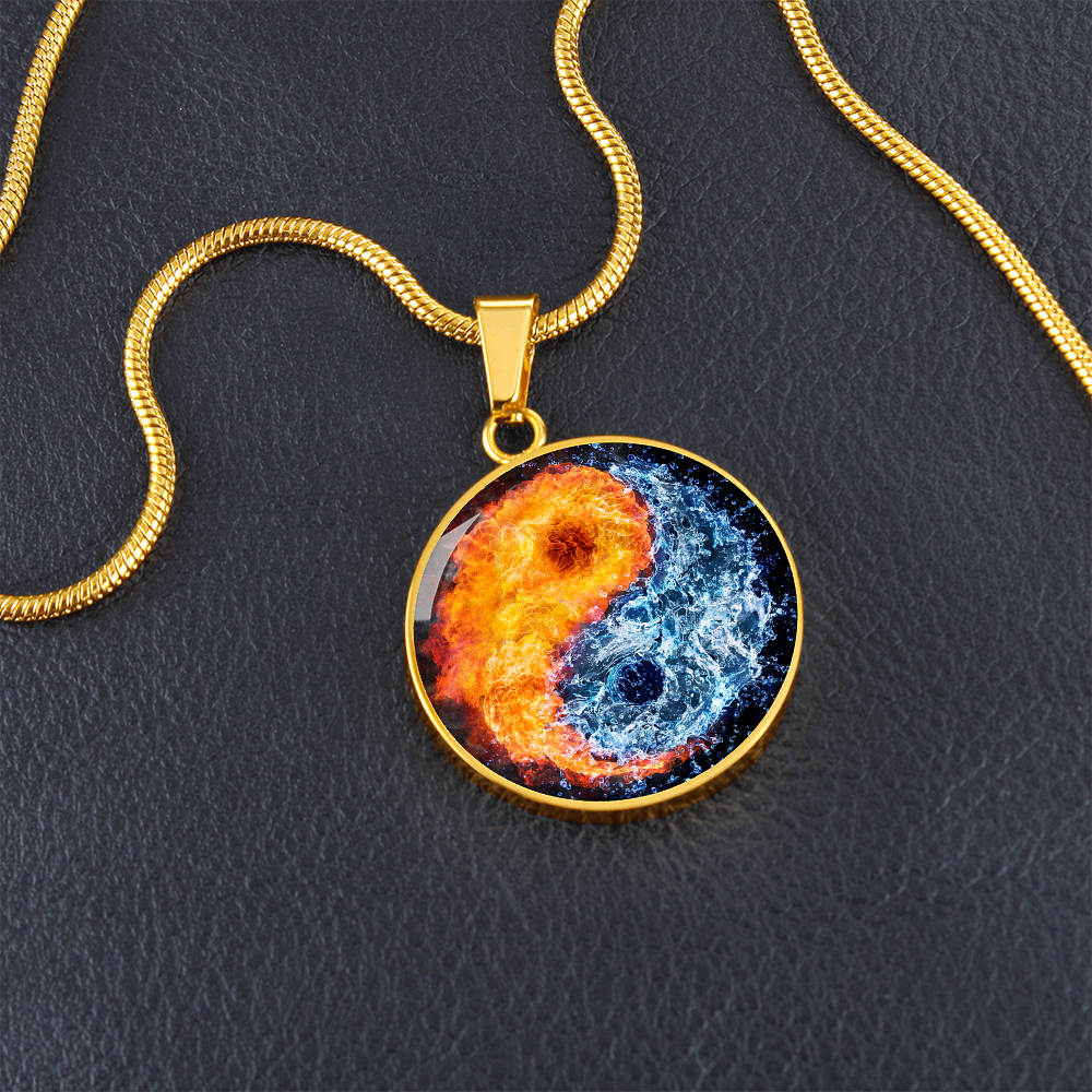 Yin Yang Fire Water | Circle Pendant Necklace