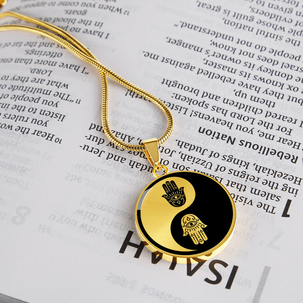 Yin Yang Hamsa Hand | Circle Pendant Necklace