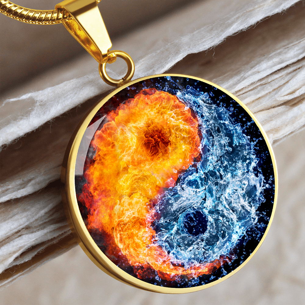 Yin Yang Fire Water | Circle Pendant Necklace