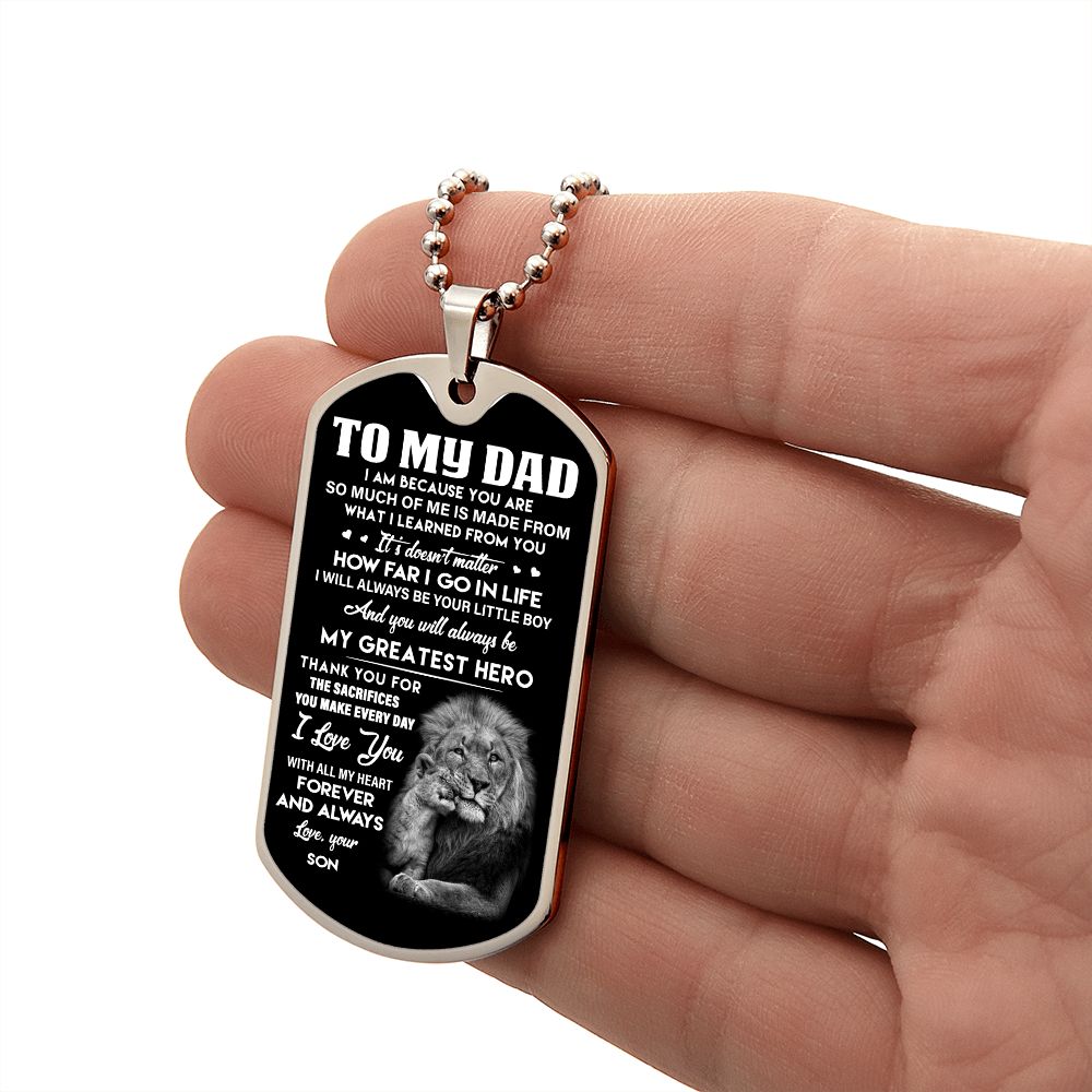 Dad My Greatest Hero, Dog Tag Necklace, Father's Day Gift For Dad