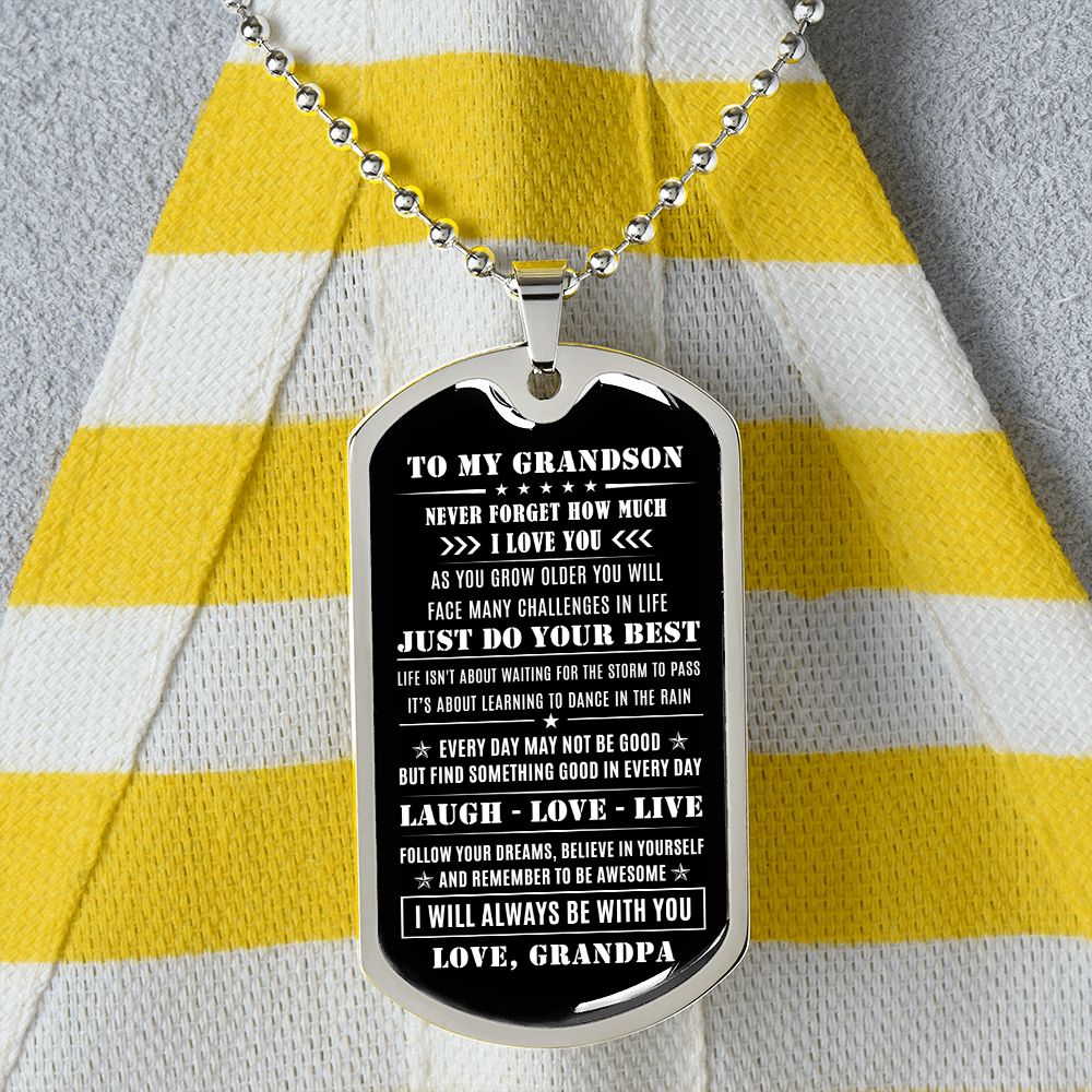 To My Grandson, Follow Your Dreams, DogTag Necklace Gift