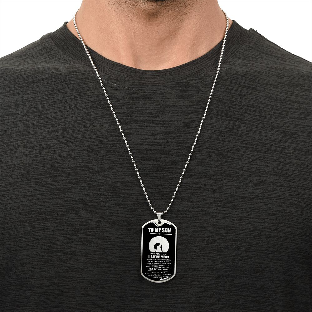 Son Way Back Home, Dog Tag Necklace, Gift For Son From Dad