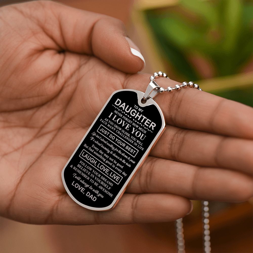 Daughter Laugh Love Live, Dog Tag Necklace, Graduation Gift, Birthday Necklace Gift For Daughter From Dad
