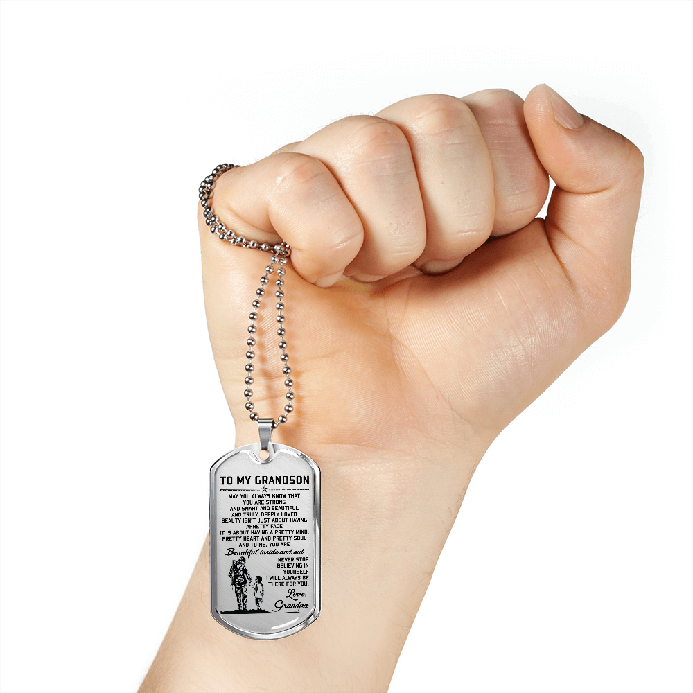 Grandpa To Grandson | Beautiful Inside And Out | Dog Tag Necklace | Christmas Gift For Grandson