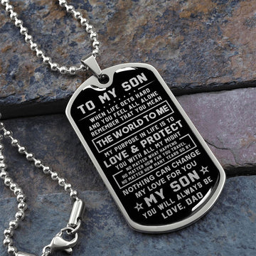 Son The World To Me | Dog Tag Necklace | Gift For Son From Dad