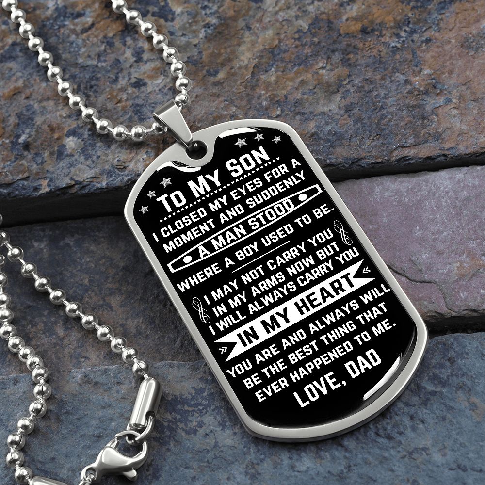 To My Son | Always Carry You In My Heart | Dog Tag Necklace | Gift for Son from Dad