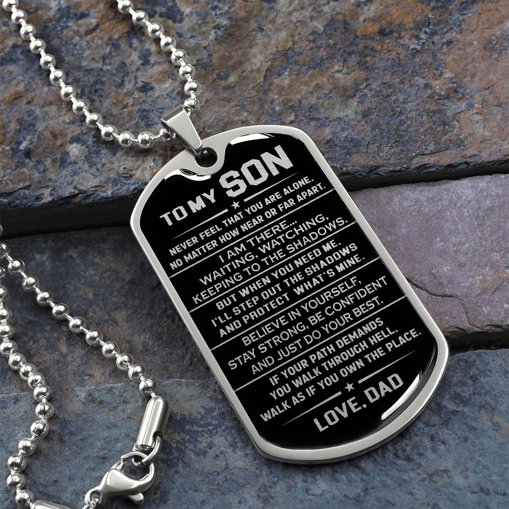 To My Son Dog Tag Necklace, Believe In Yourself, Gift For Son From Dad