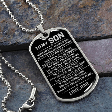 To My Son Dog Tag Necklace, Believe In Yourself, Gift For Son From Dad