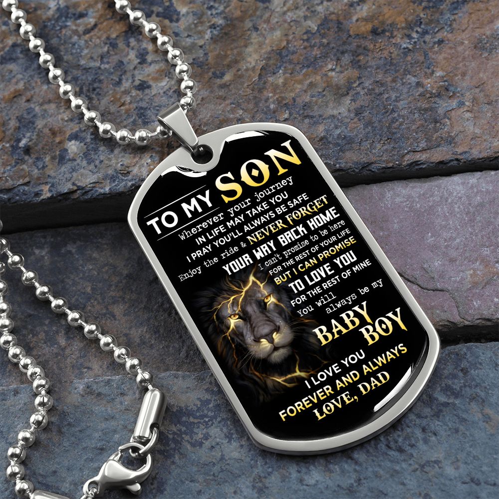 To My Son | Never Forget Your Way Back Home | Dog Tag Necklace | Gift For Son From Dad