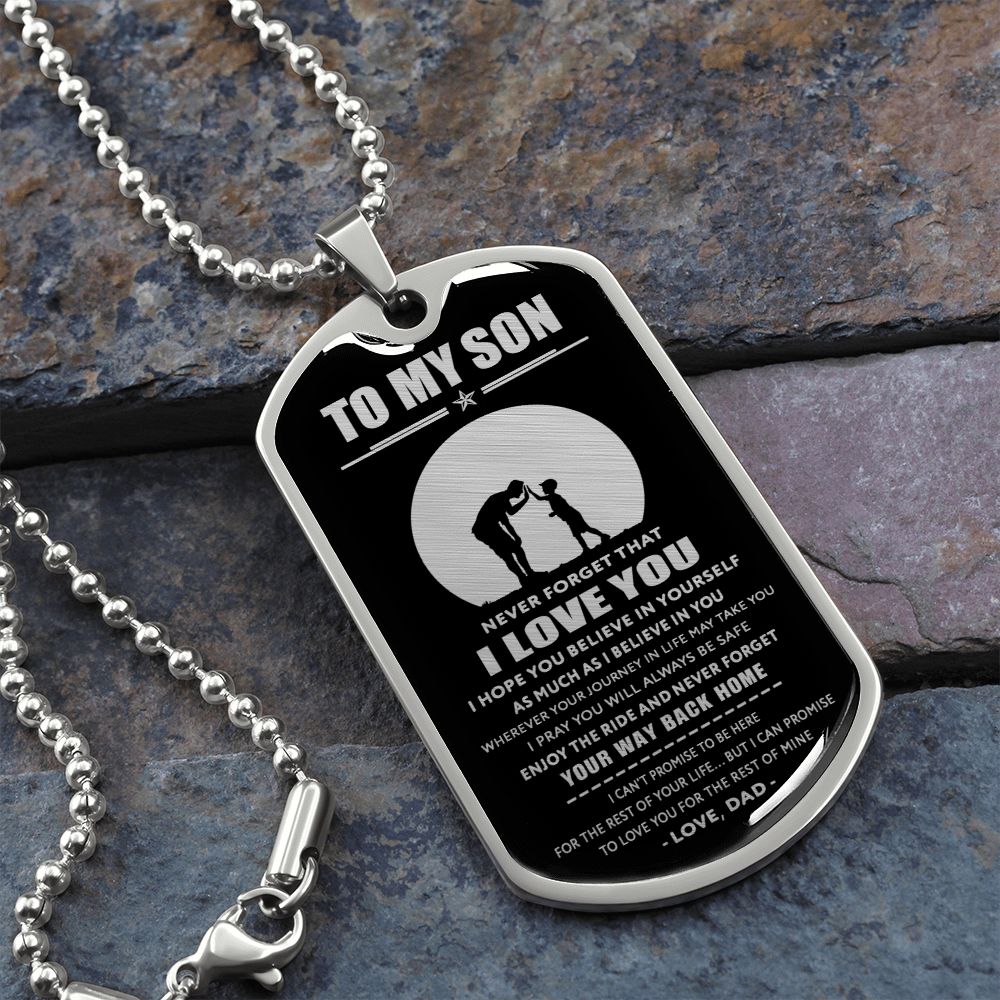 Son Way Back Home, Dog Tag Necklace, Gift For Son From Dad