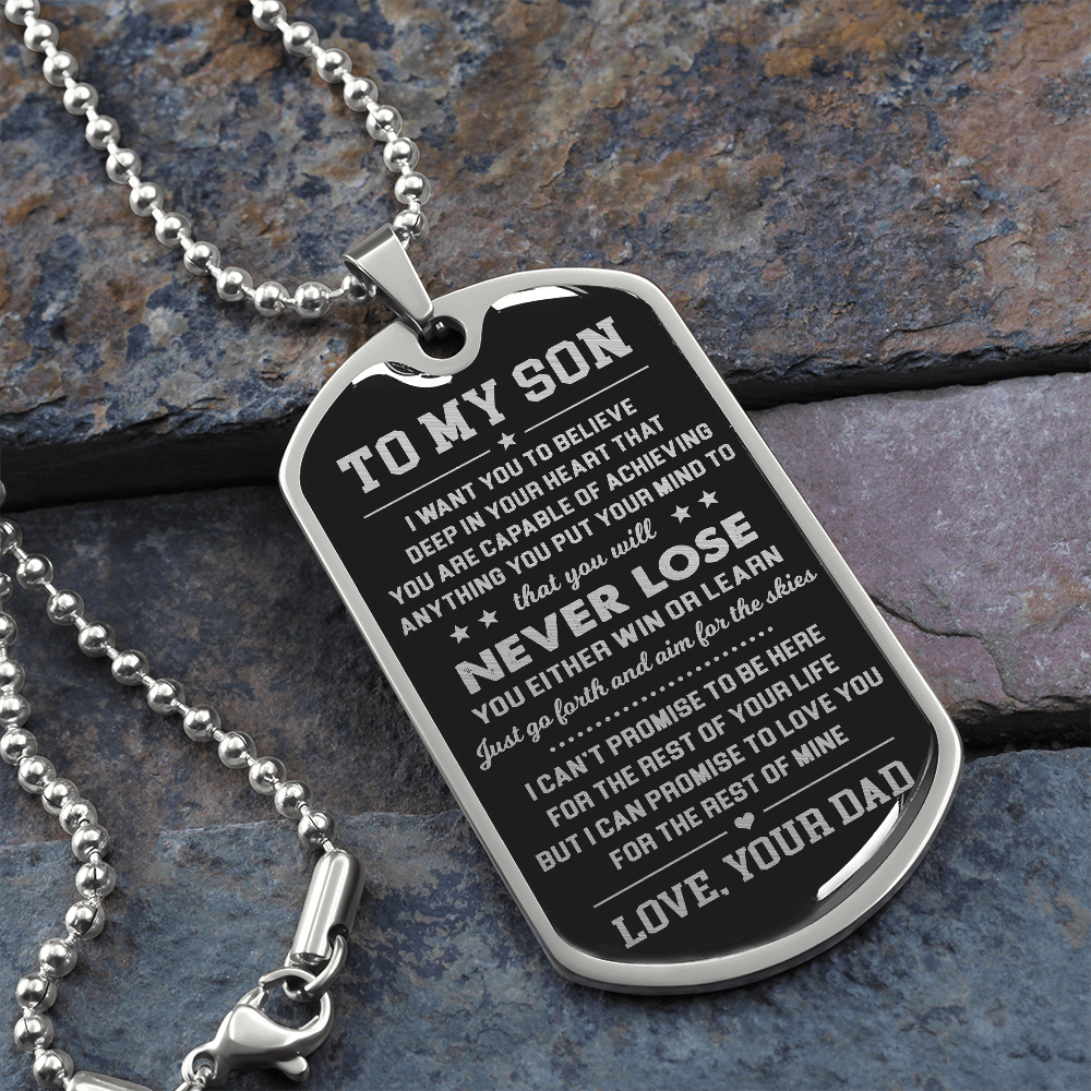 To My Son | Never Lose | Dog Tag Necklace | Gift for Son from Dad