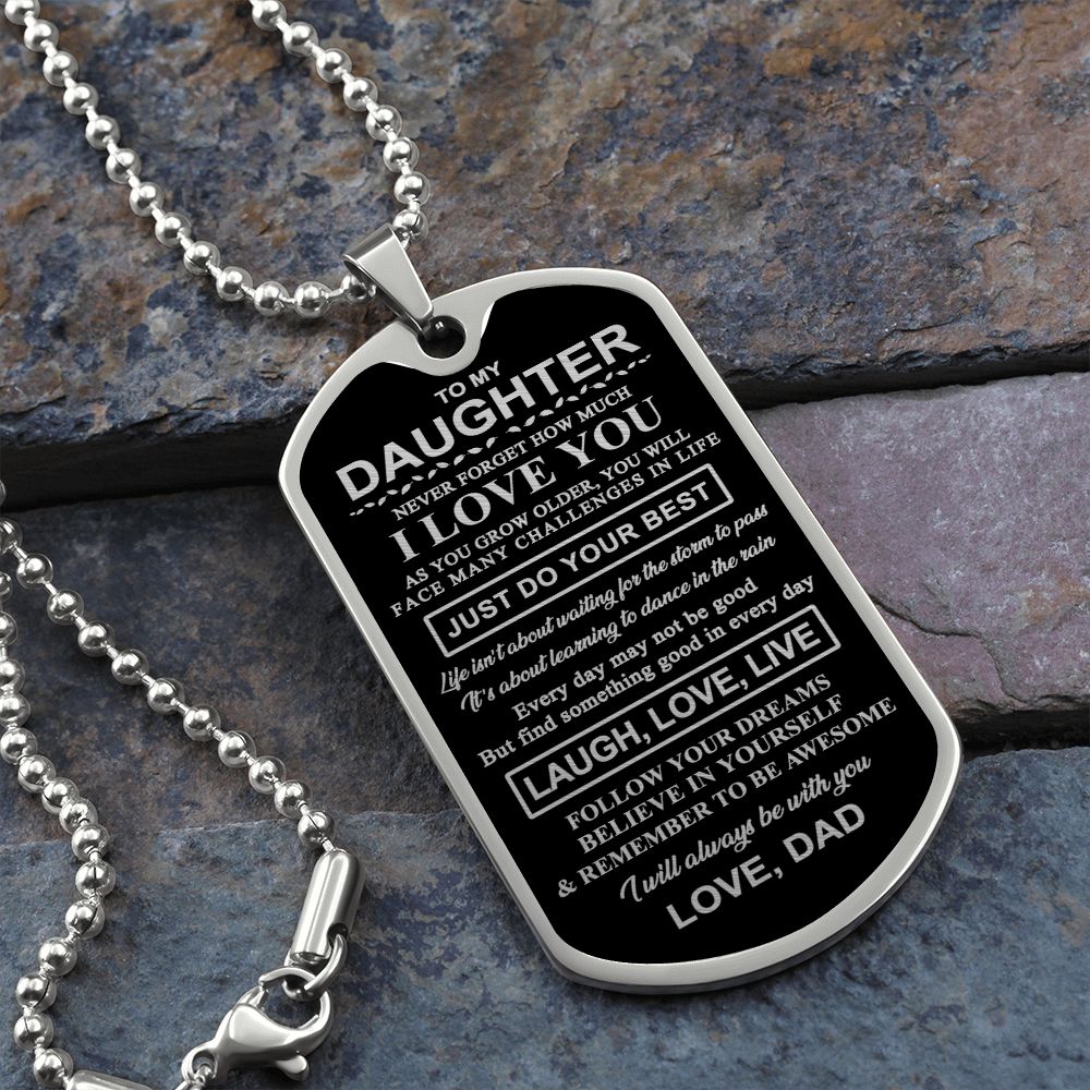 Daughter Laugh Love Live, Dog Tag Necklace, Graduation Gift, Birthday Necklace Gift For Daughter From Dad