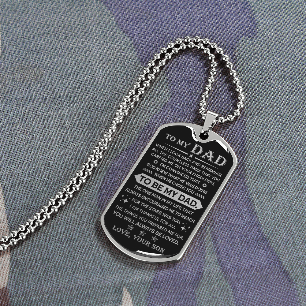 To My Dad Dog Tag Necklace | When I Look Back | Father's Day Gift for Dad