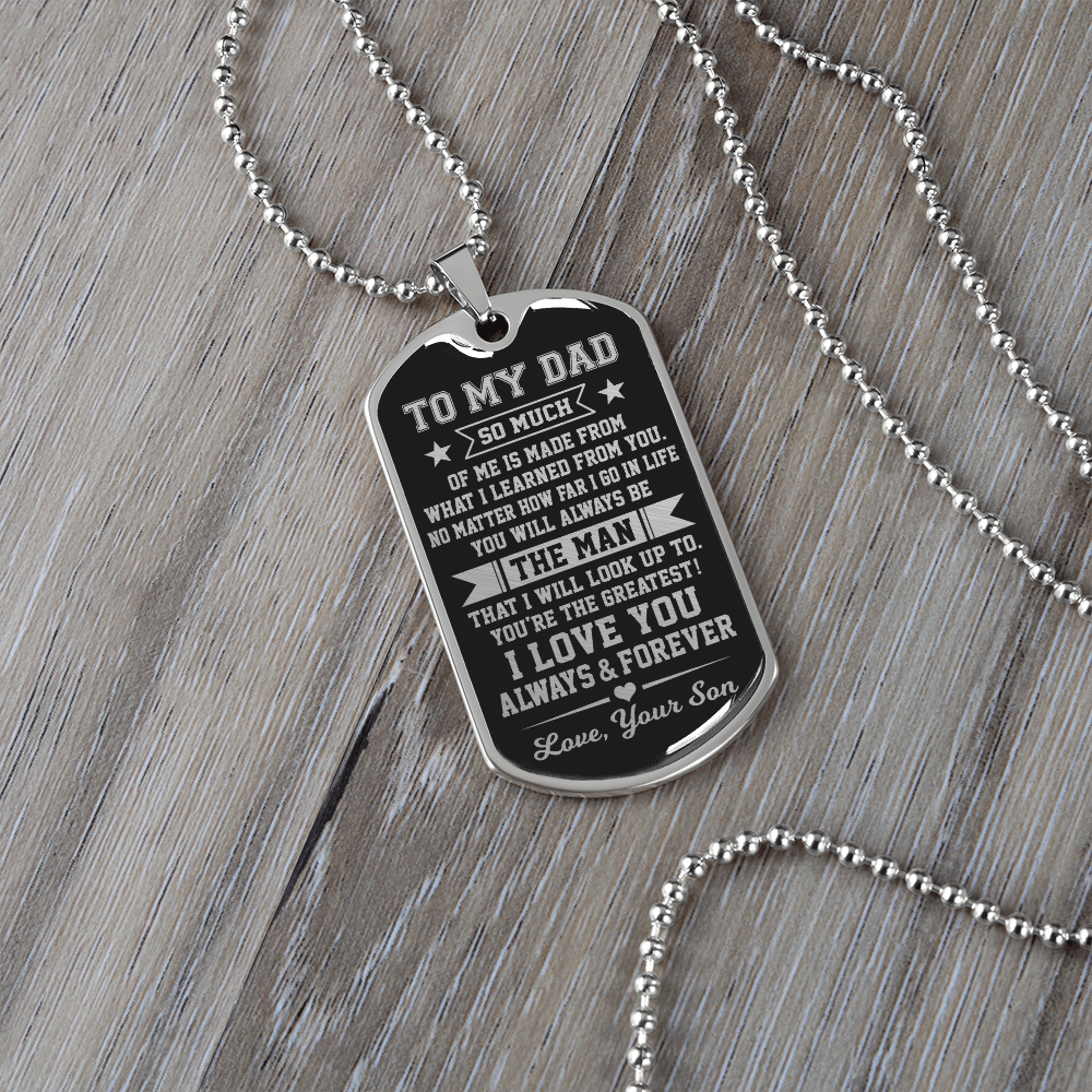 To My Dad Dog Tag Necklace | I Learned From You | Christmas Gift for Dad