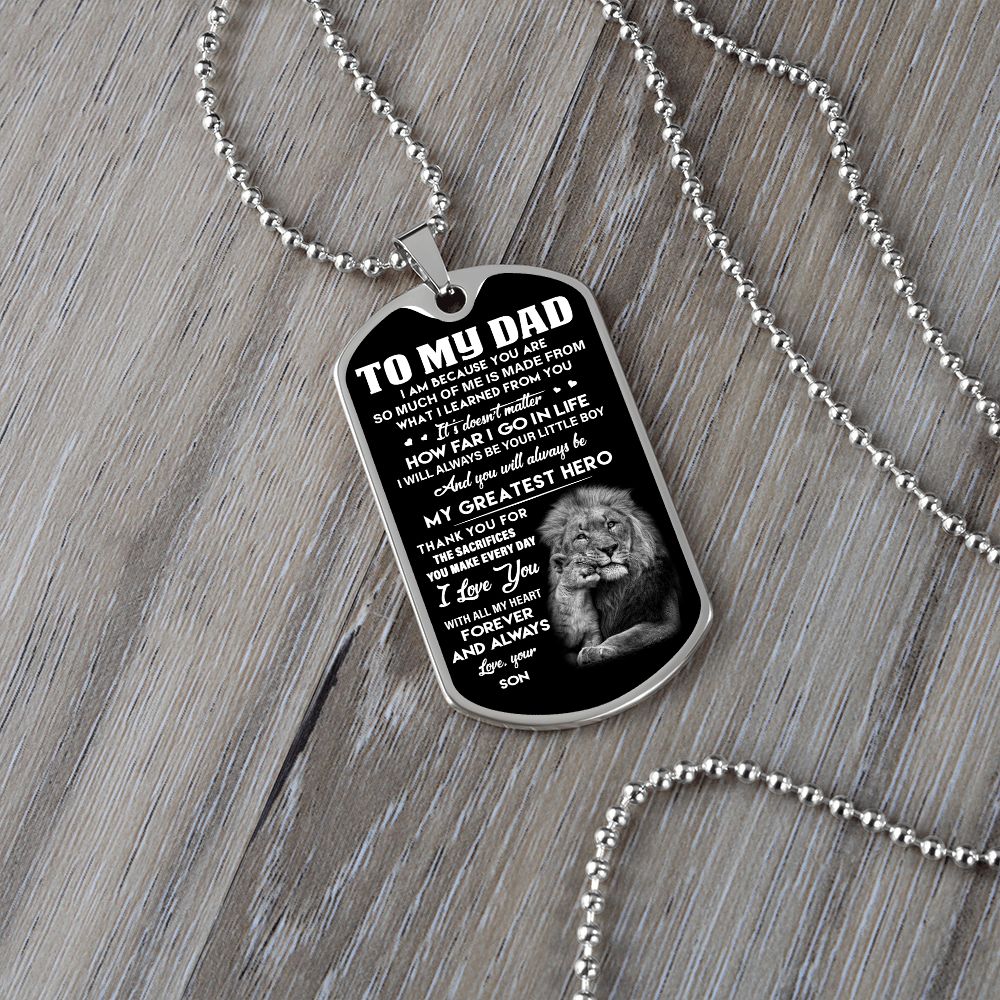 Dad My Greatest Hero, Dog Tag Necklace, Father's Day Gift For Dad