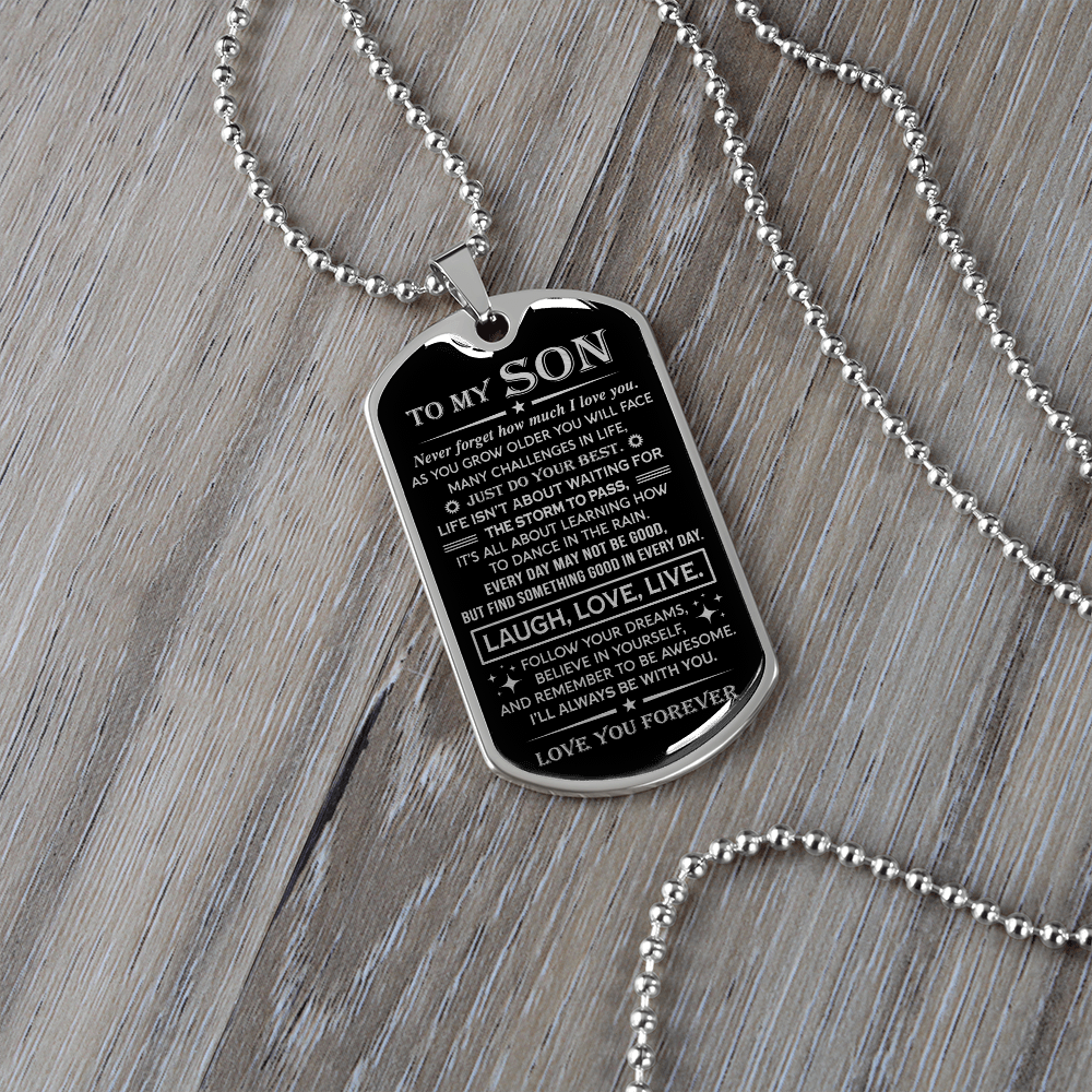 To My Son Dog Tag Necklace | Laugh Love Live | Gift for Son from Parents