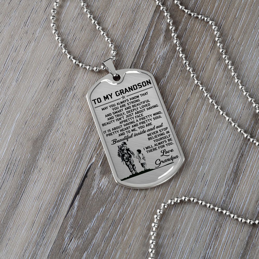 Grandpa To Grandson | Beautiful Inside And Out | Dog Tag Necklace | Christmas Gift For Grandson