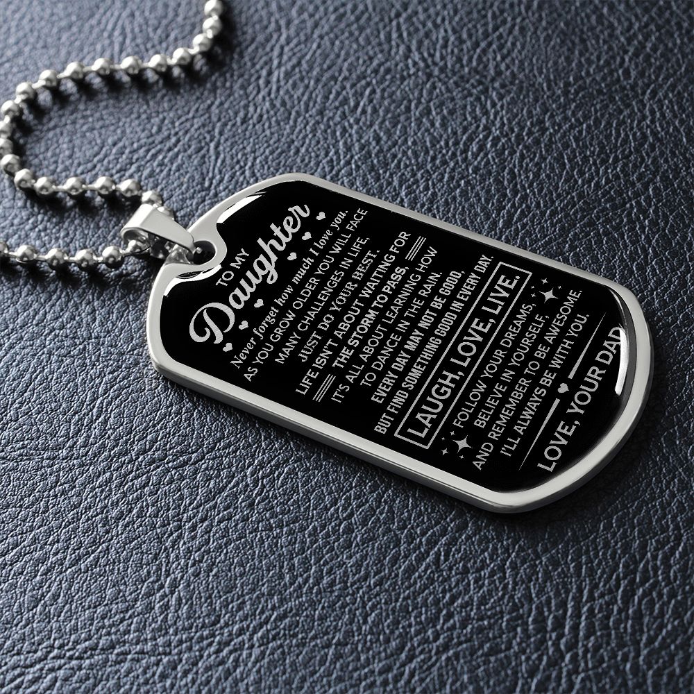 Daughter Remember To Be Awesome, Dog Tag Necklace, Gift for Daughter from Dad