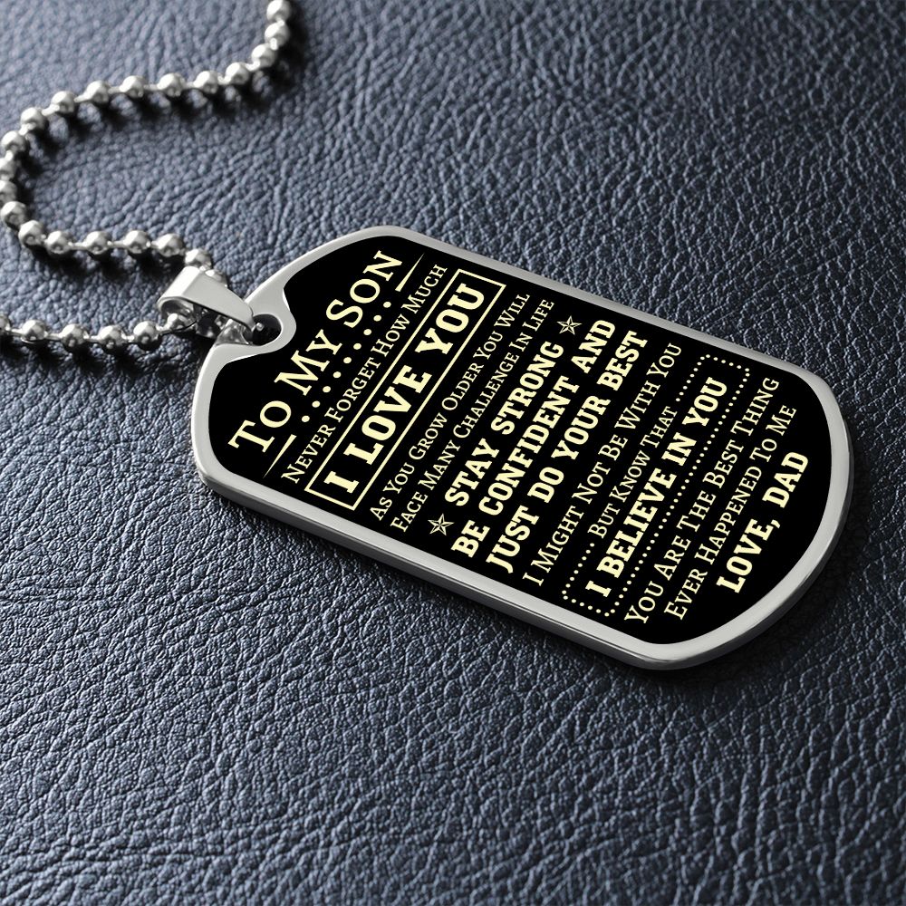To My Son Dog Tag Necklace | Stay Strong Be Confident | Unique Gift Ideas For Son