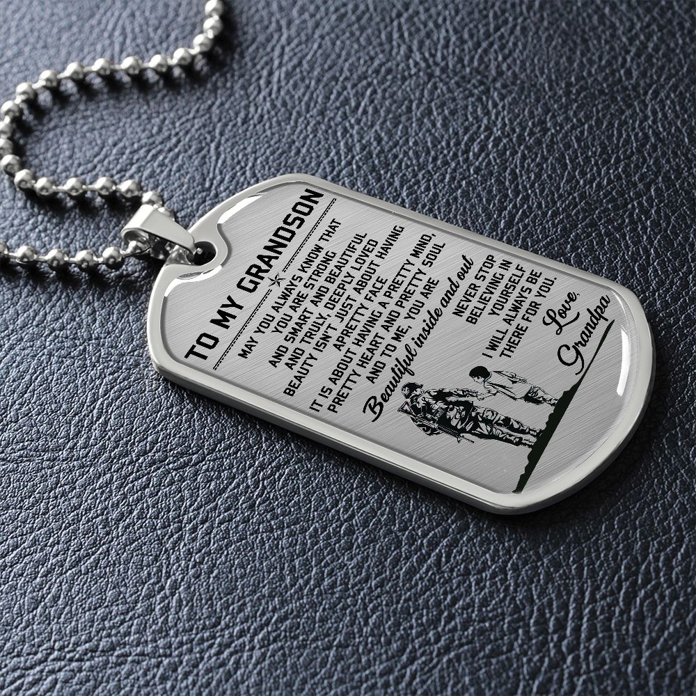 Grandpa To Grandson | Beautiful Inside And Out | Dog Tag Necklace | Christmas Gift For Grandson