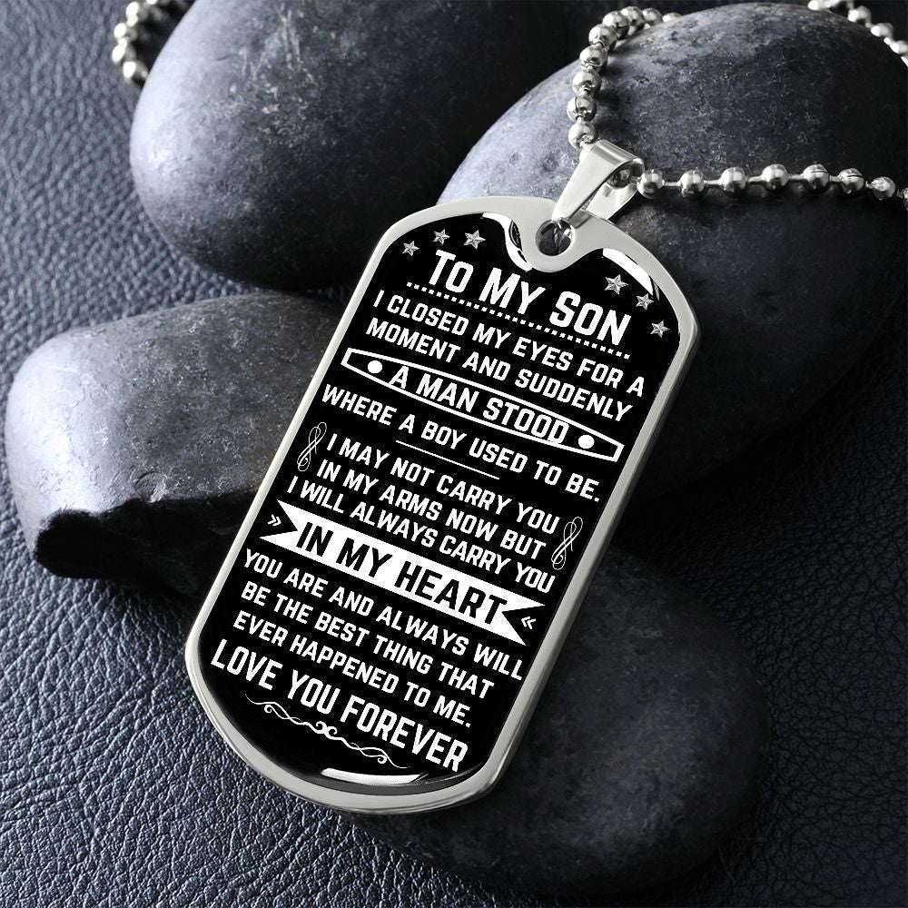 To My Son | Always In My Heart | Dog Tag Necklace | Unique Gifts For Son