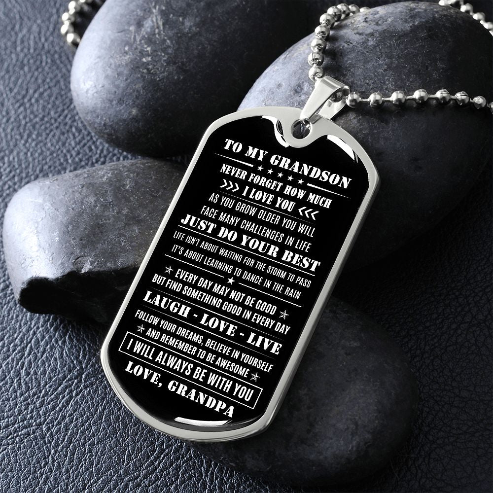 To My Grandson, Follow Your Dreams, DogTag Necklace Gift